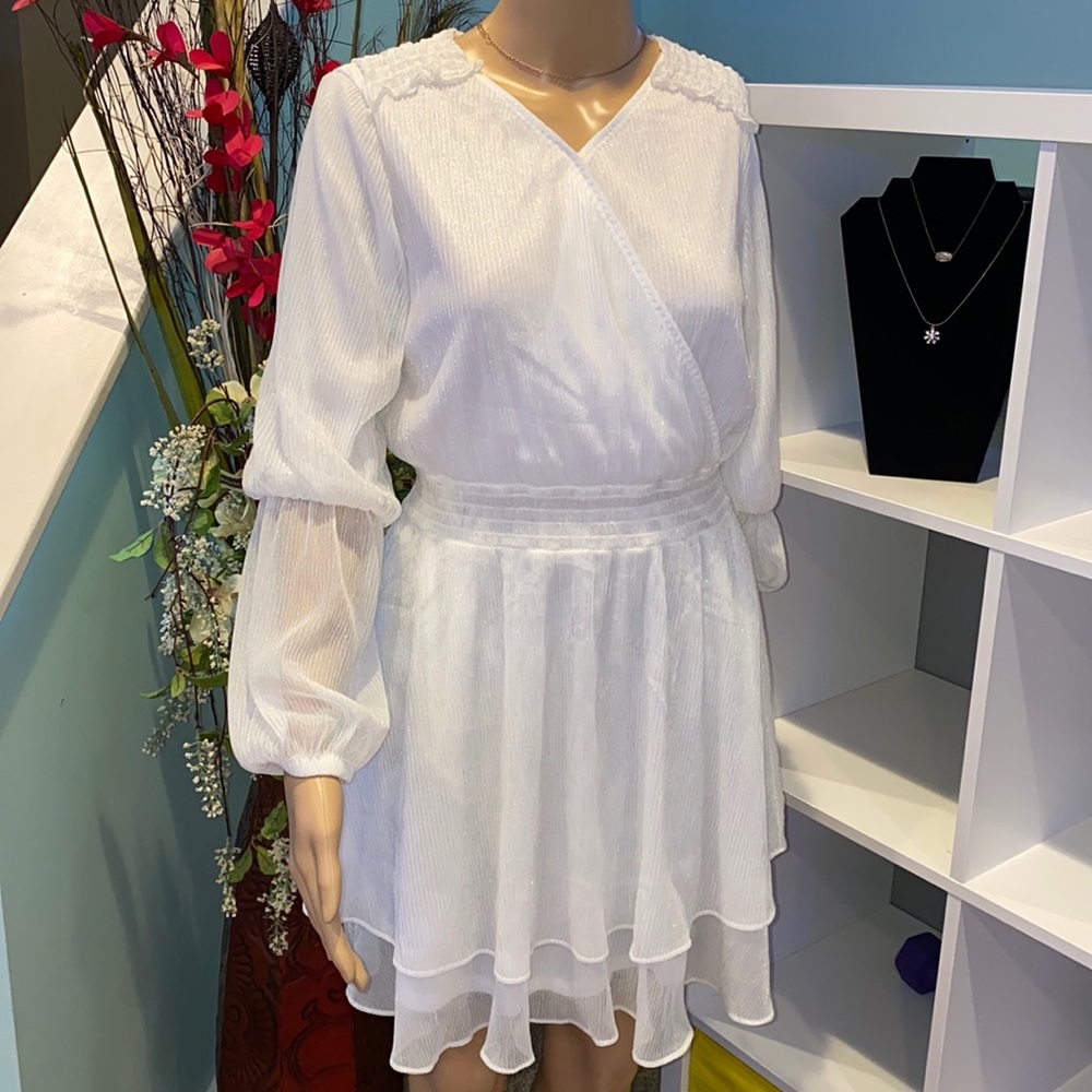 Habitual Flowing White Dress with Sleeve Detailing.